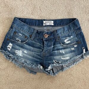 One Teaspoon Dark Blue Frayed Jean Shorts
